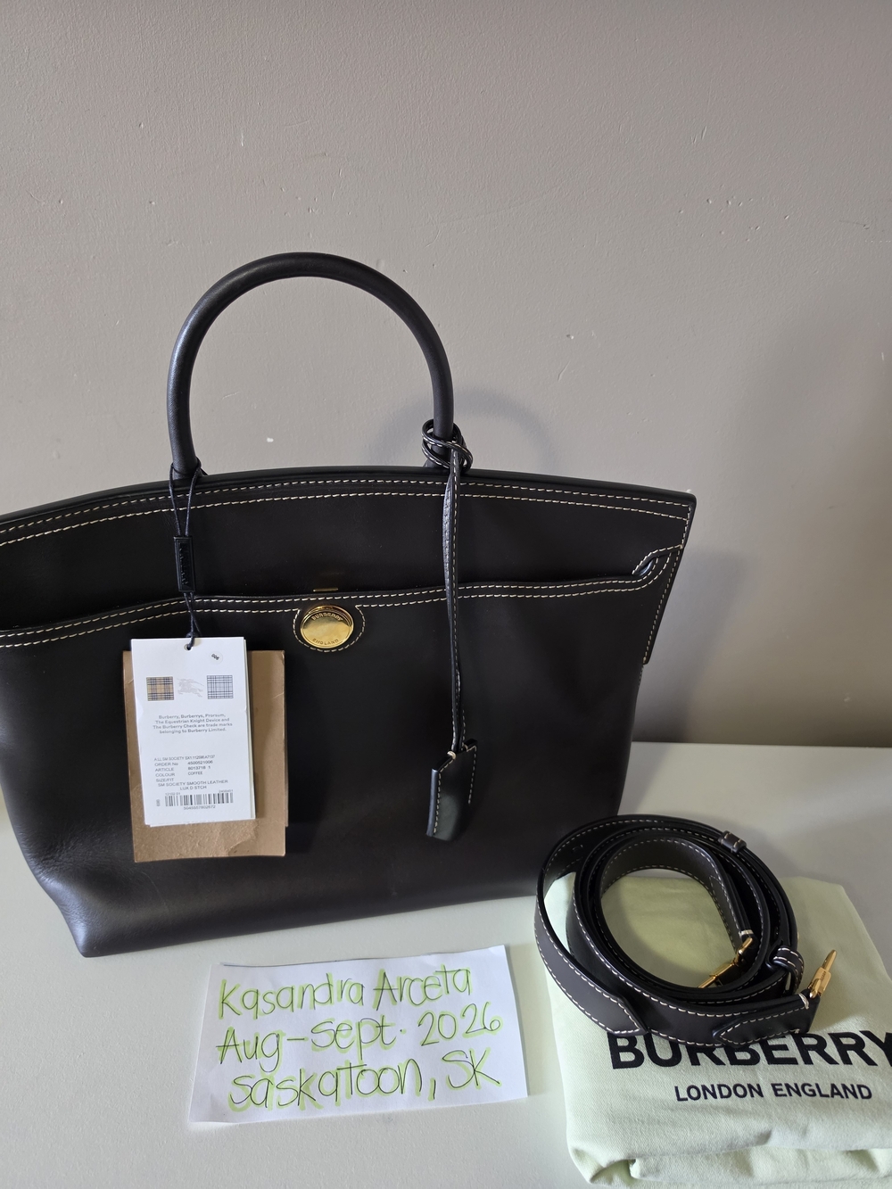 Burberry Dark Brown Leather Society Top Handle Bag